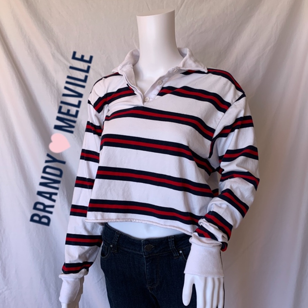 Stripped Collared Long Sleeve Brandy Melville Top